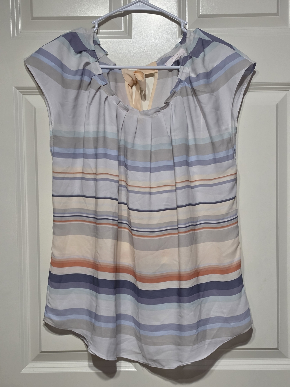 LC Lauren Conrad Pastel Striped Cap Sleeve Blouse in Blue, Peach, Cream, Gray